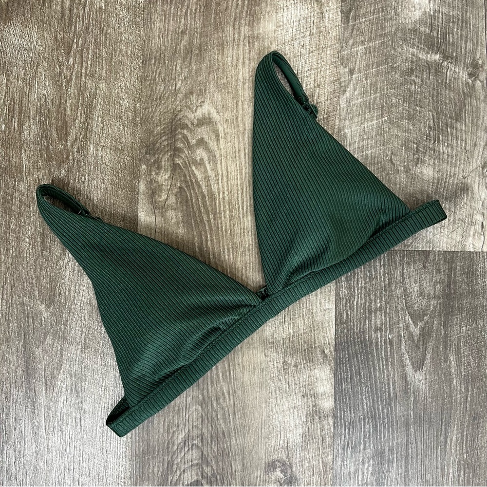 Aerie Metallic Green Ribbed Triangle Bikini Top